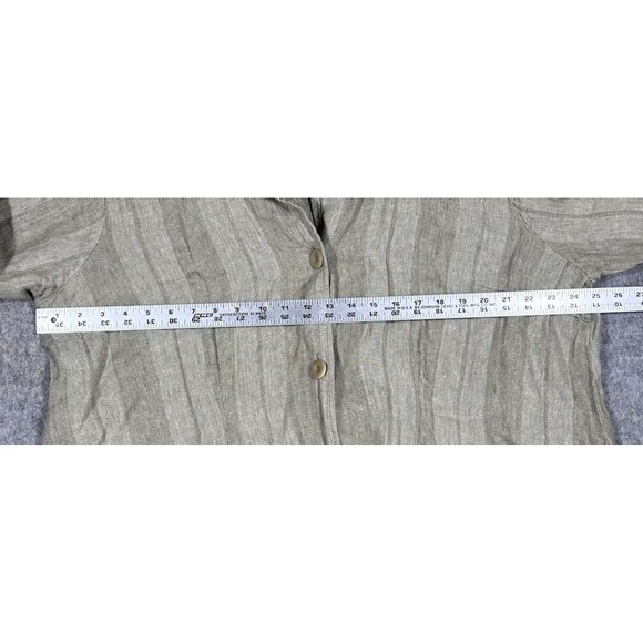 FLAX Linen Button Up Shirt Women’s XL Oatmeal Lagenlook 3/4 Sleeve Striped Tunic - Picture 7 of 9